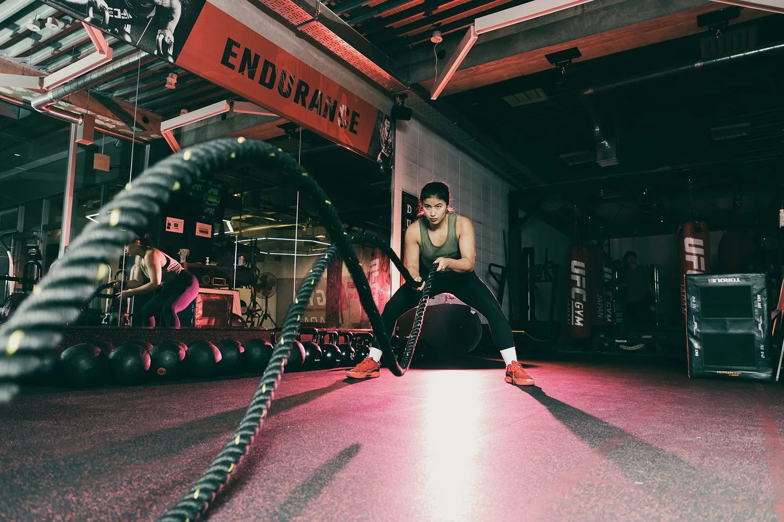 Battle rope performance training at UFC Gym Japan